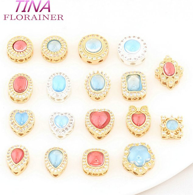 Florainer Tina Charms Anhänger, Messing, Gold, Zirkonia, Tropfen, Herz, Runde - Bild 1