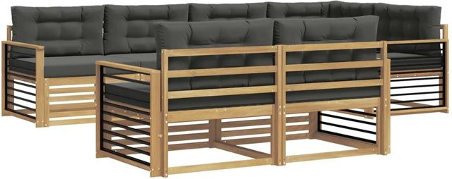 vidaXL Outdoor-Sofagarnitur 7-teilig in L-Form aus Akazienholz mit Polstern in Weiß und Anthrazit - Bild 1