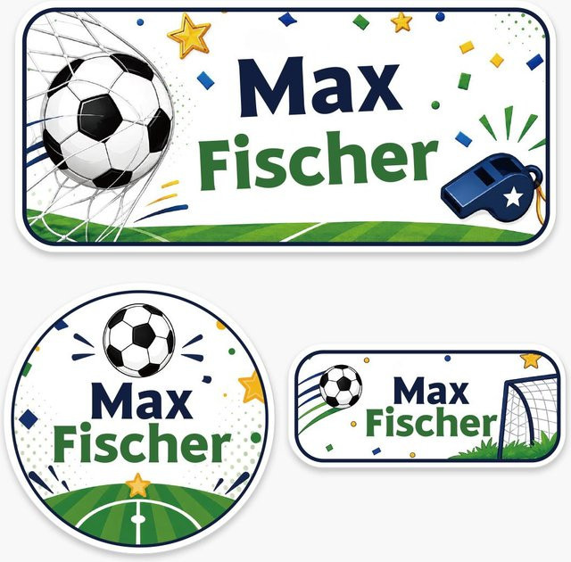 140 Stück Personalisierte Fußball-Namensetiketten Aufkleber von Binchi Outdoor Product, Wasserdichte Individuelle Namensschilder in Multicolour für Flaschen, Brotdosen und Sportausrüstung - Bild 1