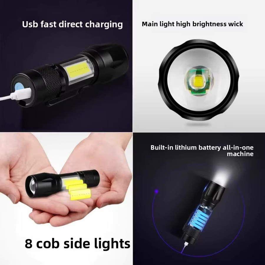 Wiederaufladbare Mini-Taschenlampe aus Aluminiumlegierung in Schwarz mit COB-LED und kühlem Weißlicht - Bild 4