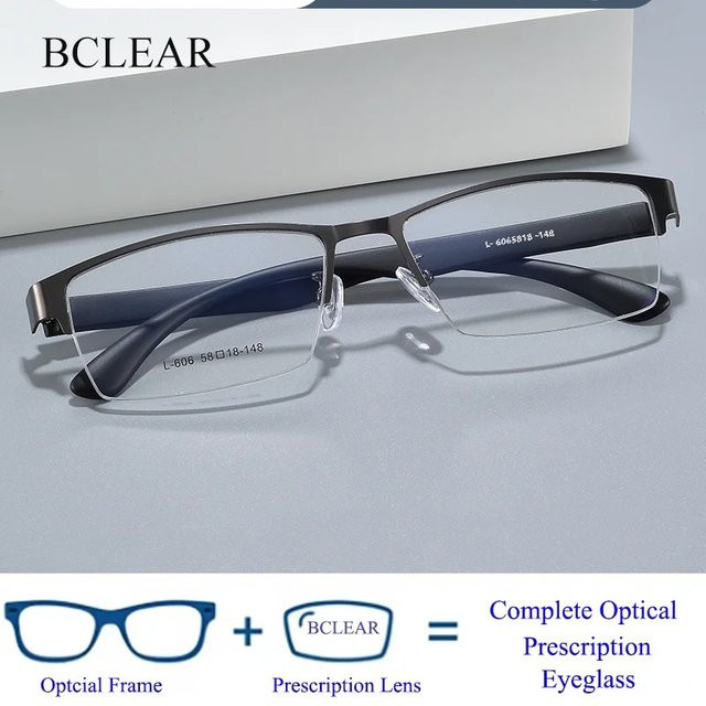 BCLEAR Korrektionsbrille Halbrand, quadratisch, Metall, Herren, schwarz - Bild 1
