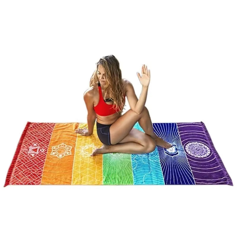 Bohemia India Mandala-Decke aus Baumwolle mit 7 Chakra und Regenbogenstreifen in Multicolor von MINIDEAL - Bild 3