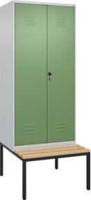 C+P Spind Classic PLUS Schwarz-Weiß-Spind mit integrierter Sitzbank aus Buche-Hartholz, 2 Abteile, Sicherheits-Drehriegel, B/T/H: 212,0 x 80,0 x 81,5 cm - Bild 1