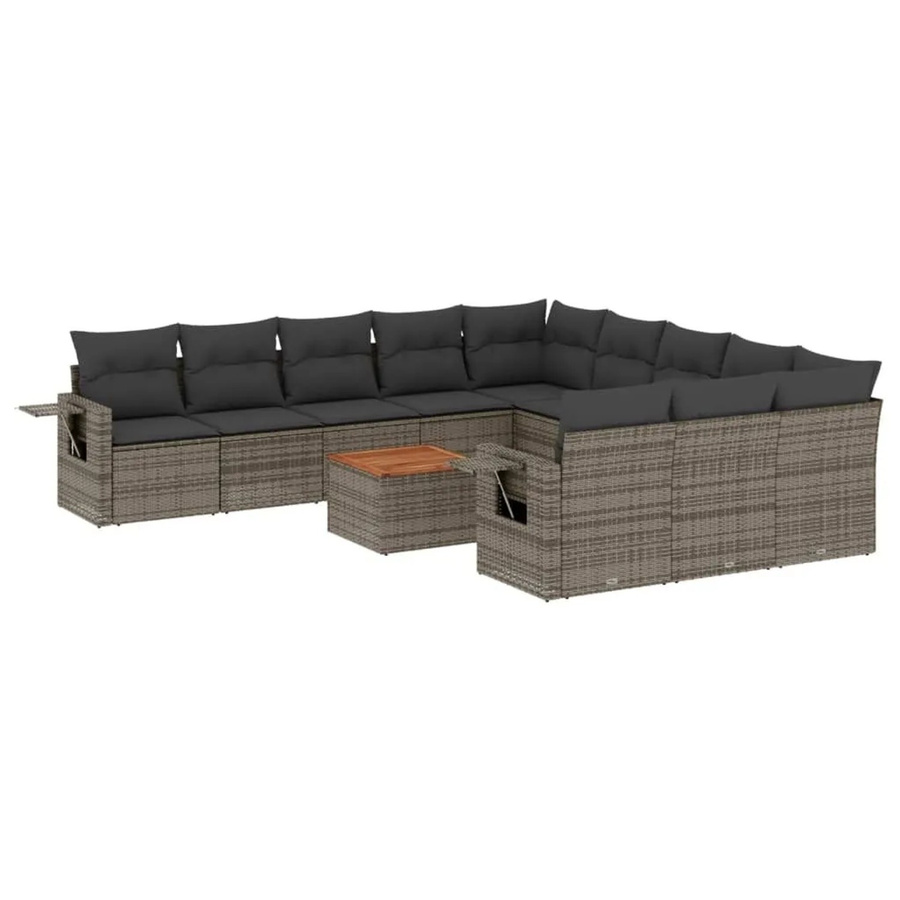 vidaXL 12-tlg. Garten-Sofagarnitur in L-Form aus Polyrattan mit Kissen und Couchtisch, Grau - Bild 2