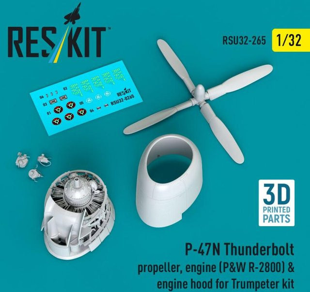 Trumpeter P-47N Thunderbolt, Propeller, Engine (P&W R-2800) & Engine Hood (3D Printed) - Bild 1