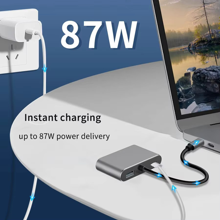 GGBEE USB C Hub 4 in 1 Adapter in Grau mit 4K HDMI, VGA und PD Schnellladung für MacBook, Laptop und Smartphone - Bild 5