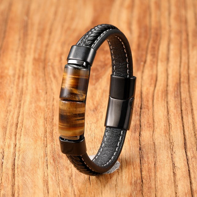 YAN MIN TRADE Armband, Edelstahl, Lederband, Schwarz, Herren - Bild 1