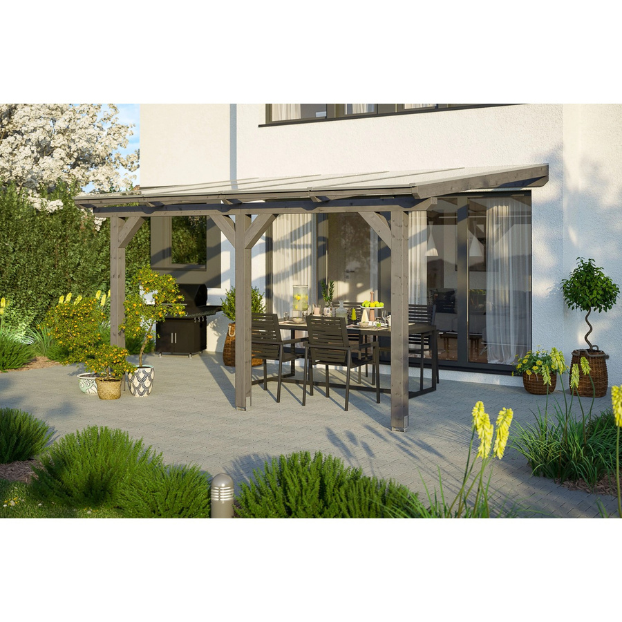 Skan Holz Terrassenüberdachung Andria aus Leimholz mit Polycarbonat-Dach in Schiefergrau, B/T/H: 434 x 350 x 270 cm - Bild 2