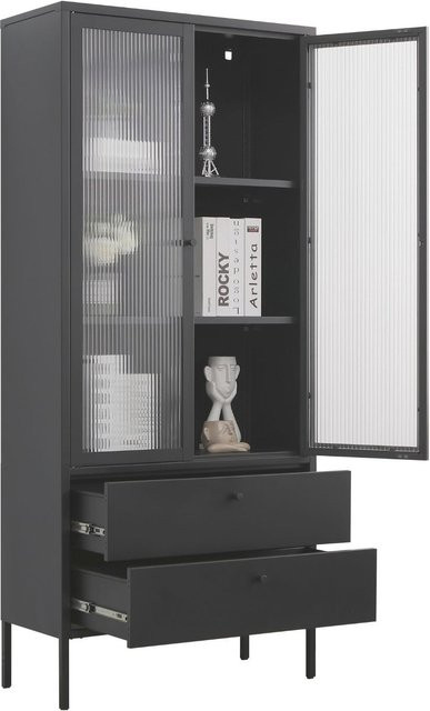Coemo Vitrine Paris aus Metall mit 2 Glastüren und 2 Schubladen, schwarz, B/T/H: 80 x 35 x 180 cm - Bild 1