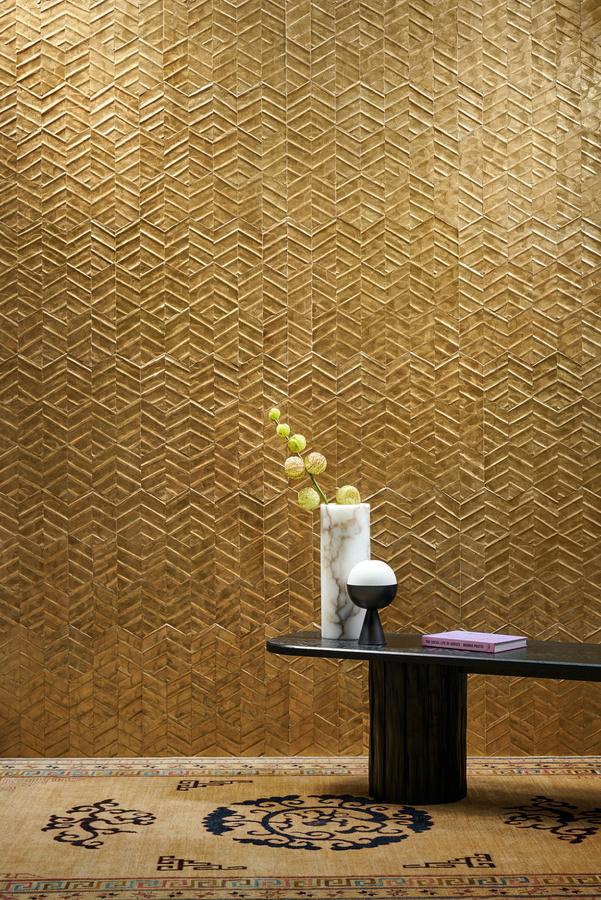 Arte Wallpaper Lucea Marigold - Gelb und Gold mit Capiz-Muscheln im Art-Deco-Design - Bild 1