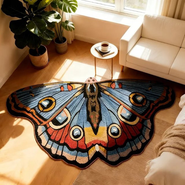 VIKAMA Schmetterlings-Plüschteppich in unregelmäßiger Form, weicher und rutschfester Bodenteppich für Wohnzimmer und Schlafzimmer - Bild 1