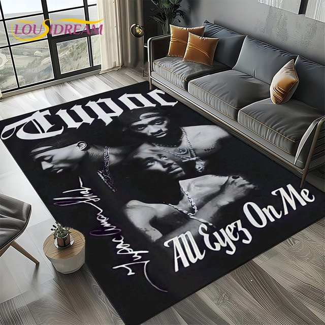 HGHT Hip-Hop Teppich Eminem Tupac Design, Schwarz, B/T: 60 x 40 cm - Bild 1