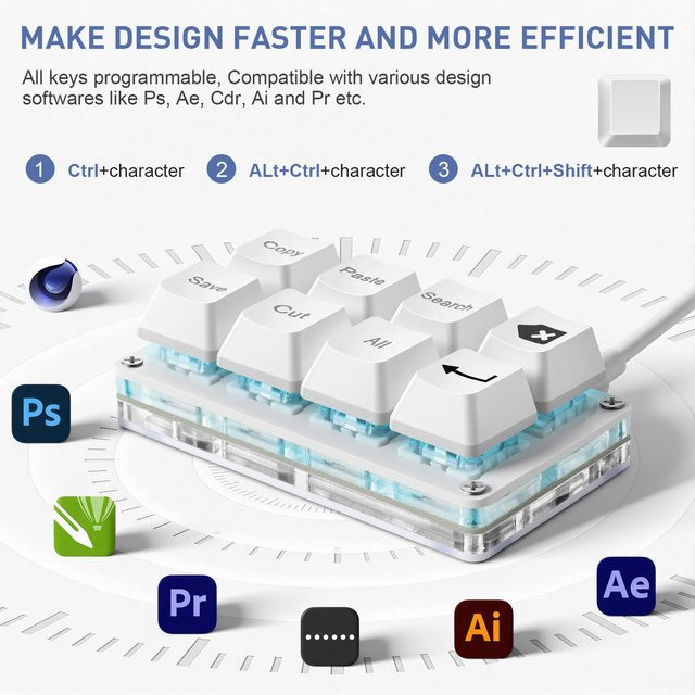 SAYODEVICE 8-Tasten Mini-Shortcut-Tastatur als mechanisches Makro-Keypad mit Hot-Swap-Funktion für Büro und Gaming in Schwarz oder Weiß - Bild 1