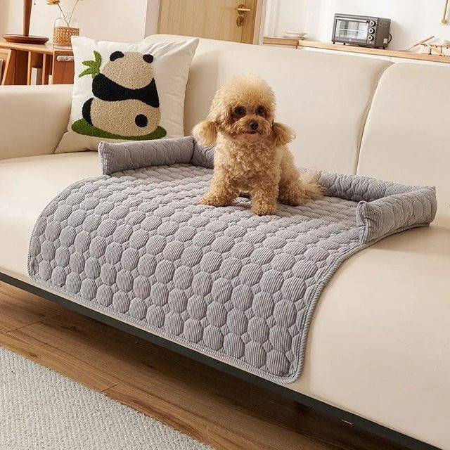 Bestbags Haustier Sofa Matte Rutschfest aus Plüsch mit Nackenkissen, Kariert, Grau, B/T/H: 75 x 75 cm - Bild 1
