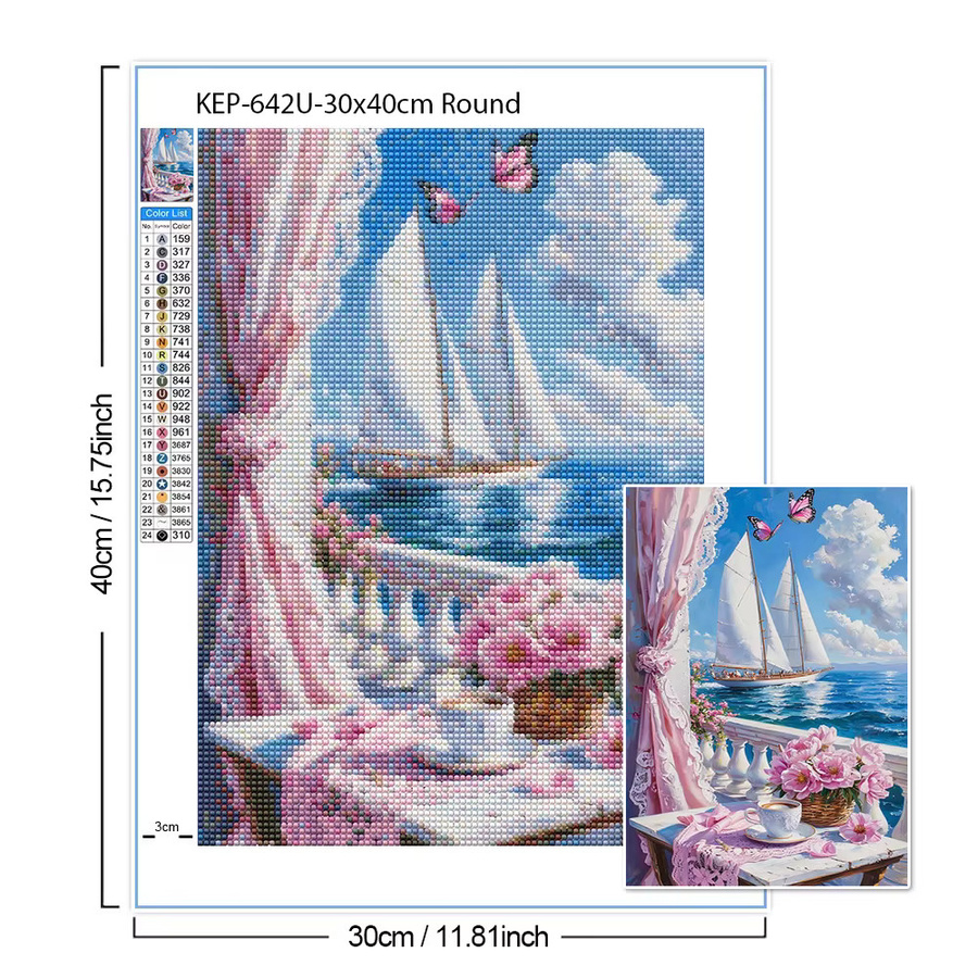 QIZITENG 5D DIY Diamant Malerei Kit Europäische Architektur Naturlandschaft Mosaik Kreuzstich Set Multicolor B/H: 30,0 x 30,0 cm - Bild 2