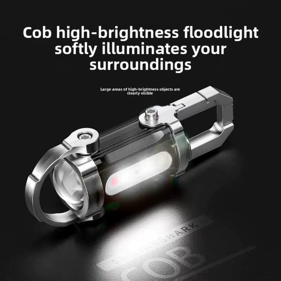 Tragbare Mini-Schlüsselanhänger-Taschenlampe in Silber als wasserdichtes Multifunktions-Notlicht mit wiederaufladbarem Akku - Bild 4