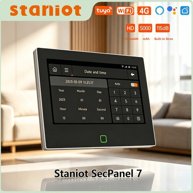 Staniot 7 Zoll Smart Alarm Panel WiFi Tuya Haussicherheitssystem mit 4G Fernbedienung und App-Steuerung - Bild 1