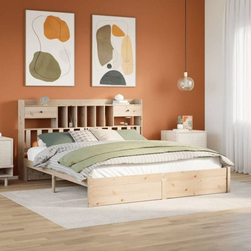 Massivholzbett mit Regal aus Kiefer in Braun, B/T/H: 180 x 200 x 110 cm, Vidaxl - Bild 1