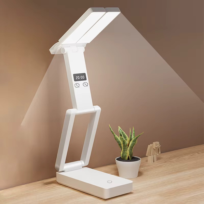 Tragbare faltbare LED-Schreibtischlampe von lyfs mit Uhr und USB-Ladefunktion, weiß, B/T/H: 30,0 x 15,0 x 7,0 cm - Bild 2