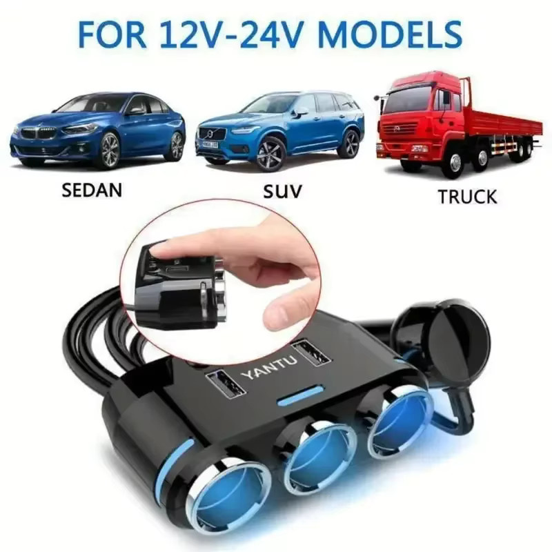 General Motors 3-in-1 Dual-USB-Ladegerät für das Auto in Schwarz, multifunktionaler Konvertierungsstecker für DVR und GPS - Bild 4