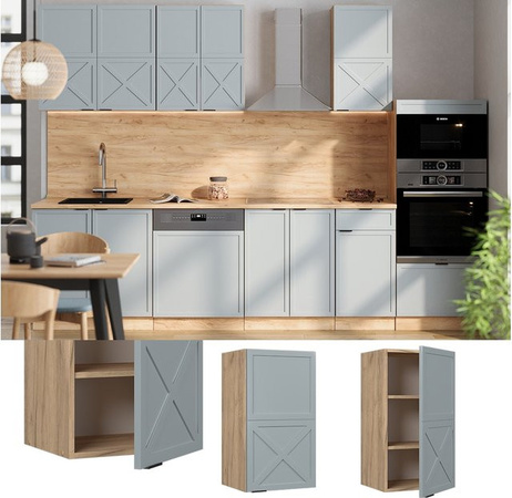 Vicco Hängeschrank Fame-Line Küche in Eiche mit blau-grauer Rahmung und Soft-Closing-Scharnieren, Breite: 40 cm