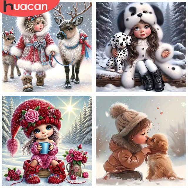 HUACAN Diamant-Malerei Winter Wunderland Rentier Schnee Szene 5D DIY Diamant Stickerei Kit mit Full Round Steinen - Bild 1