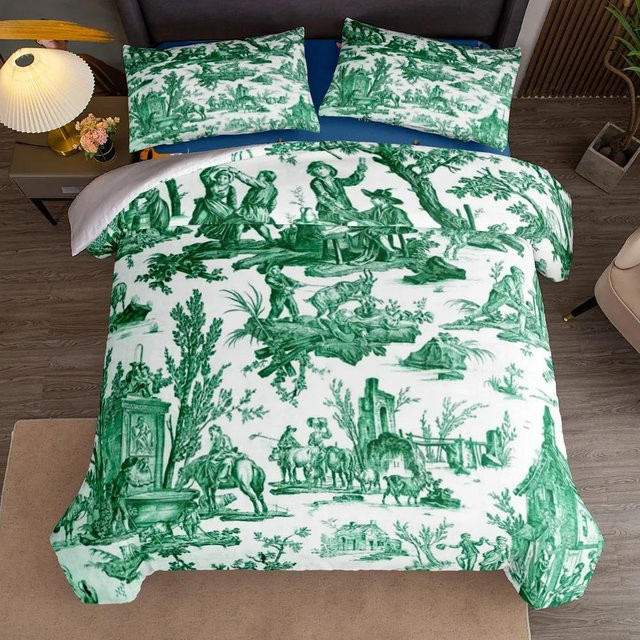 Yiran Home Bettwäsche-Set Toile de Jouy Kunst im französischen Landhausstil, Farbe Weiß, B/H: 172 x 218 cm - Bild 1