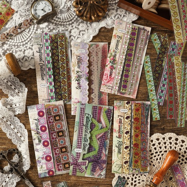 Mr.Paper Floral Whisper Serie Wasserfeste PET-Aufkleber Vintage Spitze und Band für Journal Scrapbook DIY, 6 Packungen, Multicolour - Bild 1