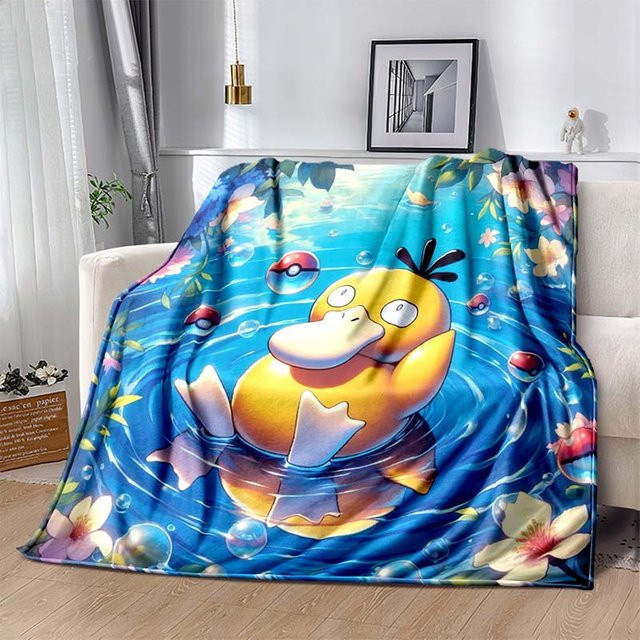 Potdemiel Pokémon Psyduck Decke mit Muster in Blau, weich und flauschig für Kinder und Erwachsene - Bild 1
