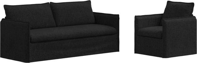 vidaXL 2-teiliges Sofa in Schwarz aus Stoff mit Metallrahmen, modern und modular, B/T/H: 196 x 82 x 85 cm und 75 x 82 x 85 cm - Bild 1