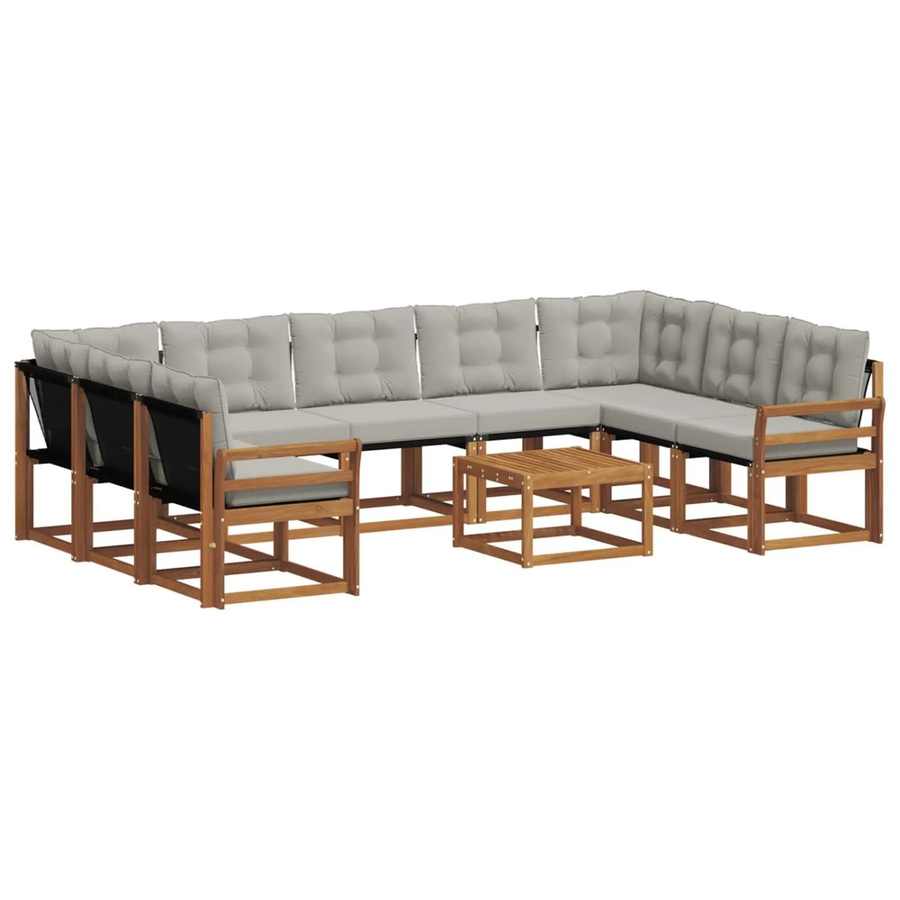 vidaXL Outdoor-Sofagarnitur in U-Form aus Massivholz Akazie und Textilene mit Kissen, Beige und Grau - Bild 2