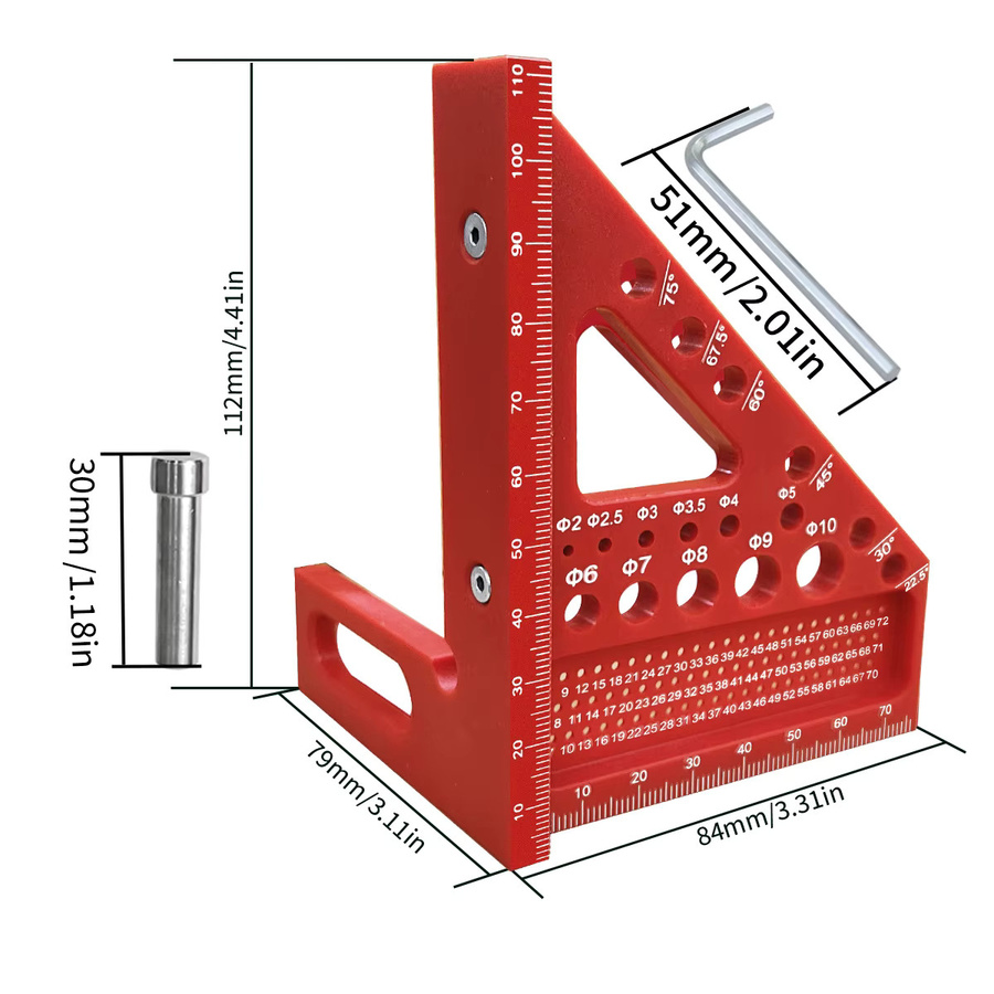 FNICEL 3D-Multi-Winkel-Präzisions-Kombinationswerkzeug aus Kunststoff für präzise Markierungen und Layouts in Blau und Rot - Bild 4