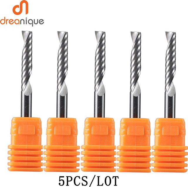 Dreanique 5er Set Spiralfräser CNC Gravierbit für Holz, Acryl, Aluminium und Kunststoffe in Silber - Bild 1