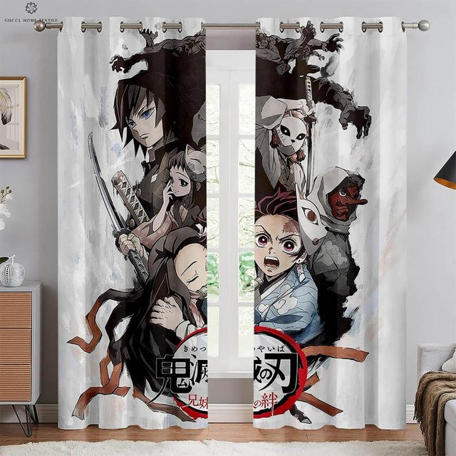 Japanische Anime-Druckvorhänge von Yiran Furniture, 2er-Set dekorative Vorhänge mit Ösen, Mehrfarbig, Breite: 70 cm, Höhe: 100 cm - Bild 1