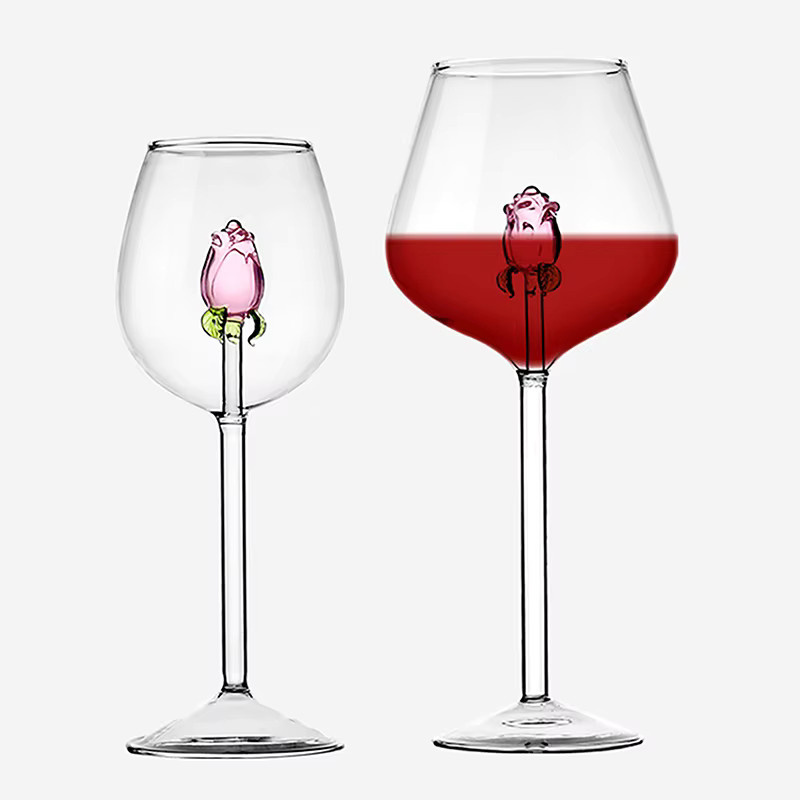 Champagnerflöte aus Glas mit 3D-Rosen-Design in Rosa, Rot und Weiß, 220 ml - Bild 3