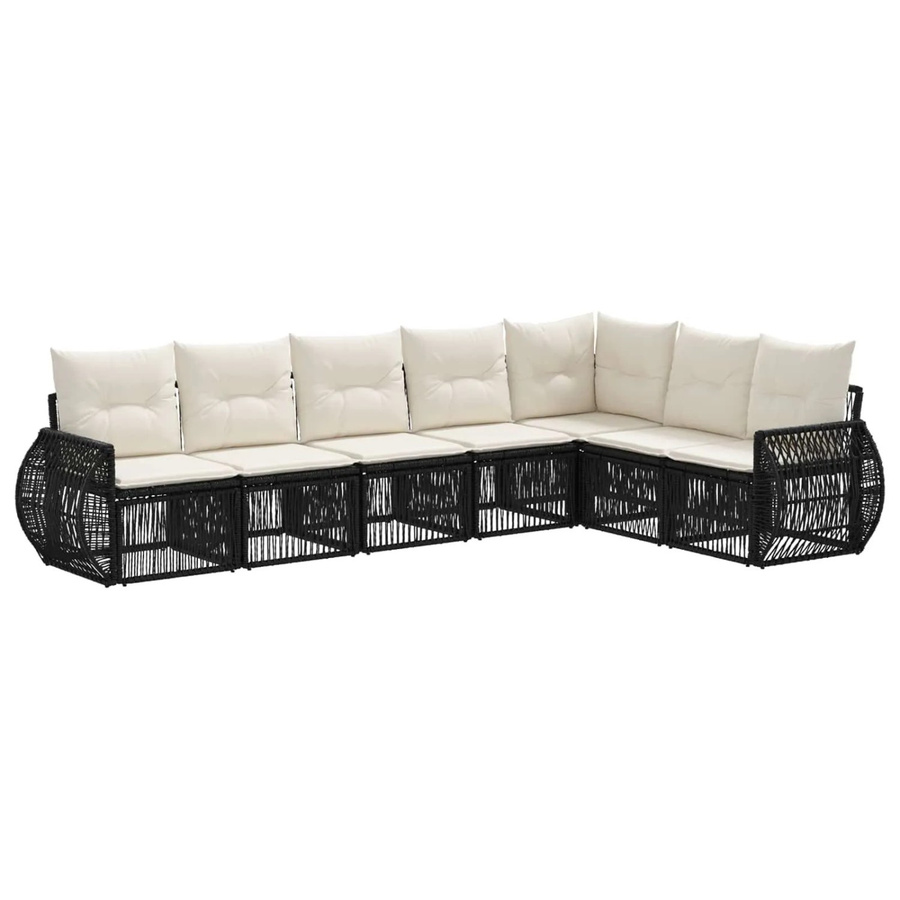 vidaXL Gartensofa-Set 7-teilig aus Poly-Rattan in Schwarz und Cremeweiß mit L-Form und Polsterkissen - Bild 2