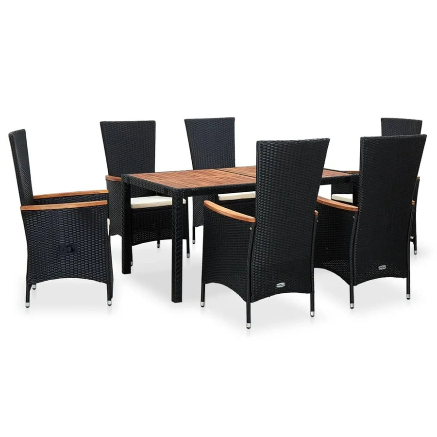 vidaXL 7-tlg Garten-Essgruppe Modell 4 aus Poly Rattan und Akazienholz in Schwarz - Bild 2