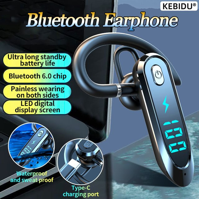 Kebidu Bluetooth 6.0 In-Ear Kopfhörer mit HiFi Stereo Musik, 270 Grad Rotation, LED-Anzeige und Rauschunterdrückung, Schwarz - Bild 1