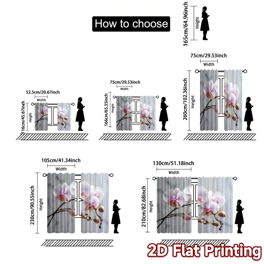 Set aus 2 transparenten Voile-Gardinen mit Orchideen-Design von Tonnika Chen, Breite: 100 cm, Höhe: 70 cm - Bild 2