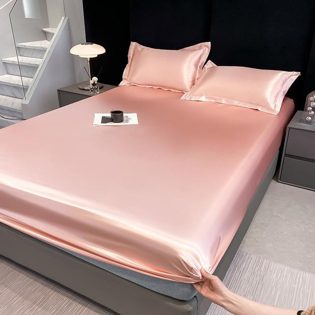 HomeHarmony Kühlendes Spannbettlaken Set aus Imitationsseide mit passenden Kissenbezügen in Pink, Damastwebart mit Viskose-Anteil - Bild 1