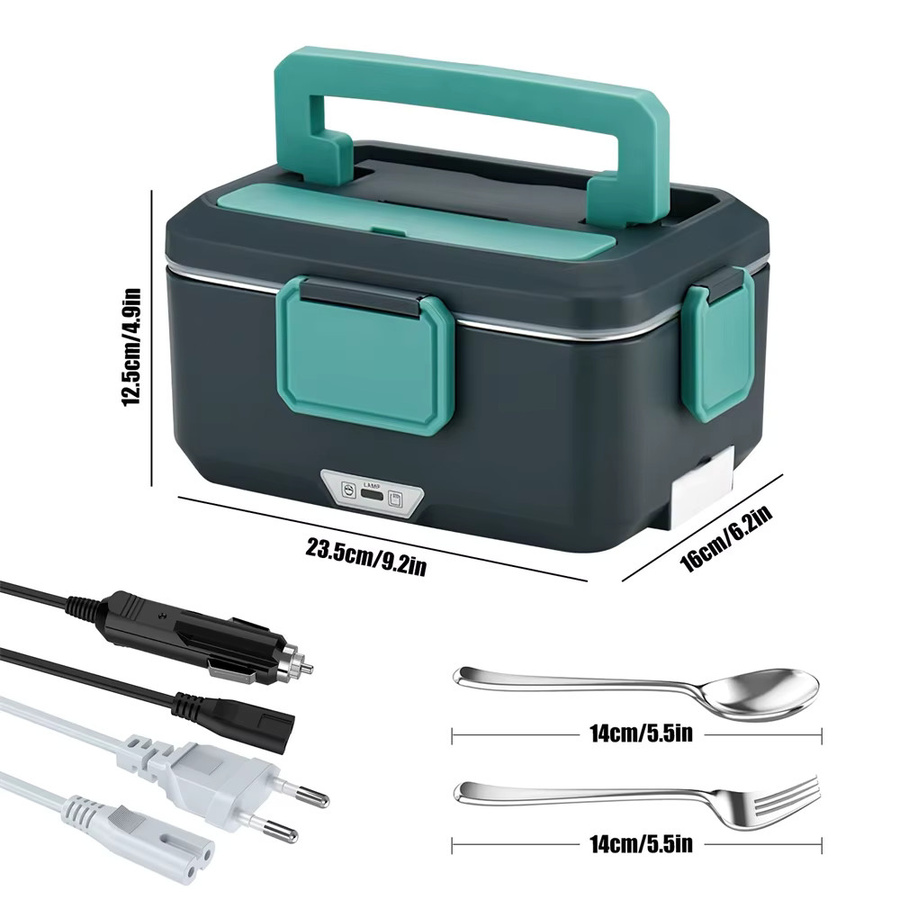Elektrische Lunchbox OWJHE mit Edelstahl-Inliner, 2,5 l, 90 W, für 12/24/220 V, Farbe: Grün/Silber - Bild 6