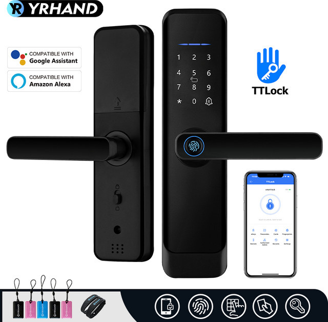 YRHAND Smart Türschloss TTLock in Matt Schwarz mit App, Code, Karte und Schlüssel für dein Zuhause - Bild 1