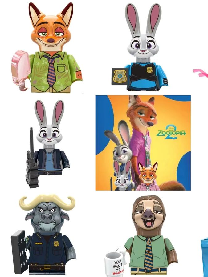 Disney Zootopia Mini Actionfiguren Set mit Tierfiguren wie Fuchs, Hase, Bär, Faultier, Rind und Löwe in Multicolor - Bild 2