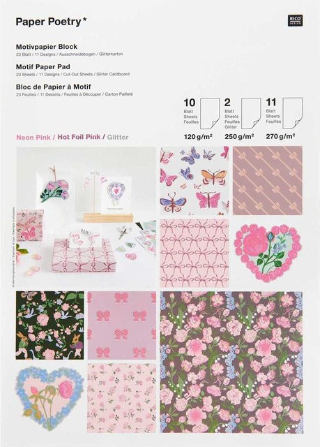 Rico Design Paper Poetry Motivpapierblock La Vie En Rose in A4, Multicolor/Rosa - Bild 1