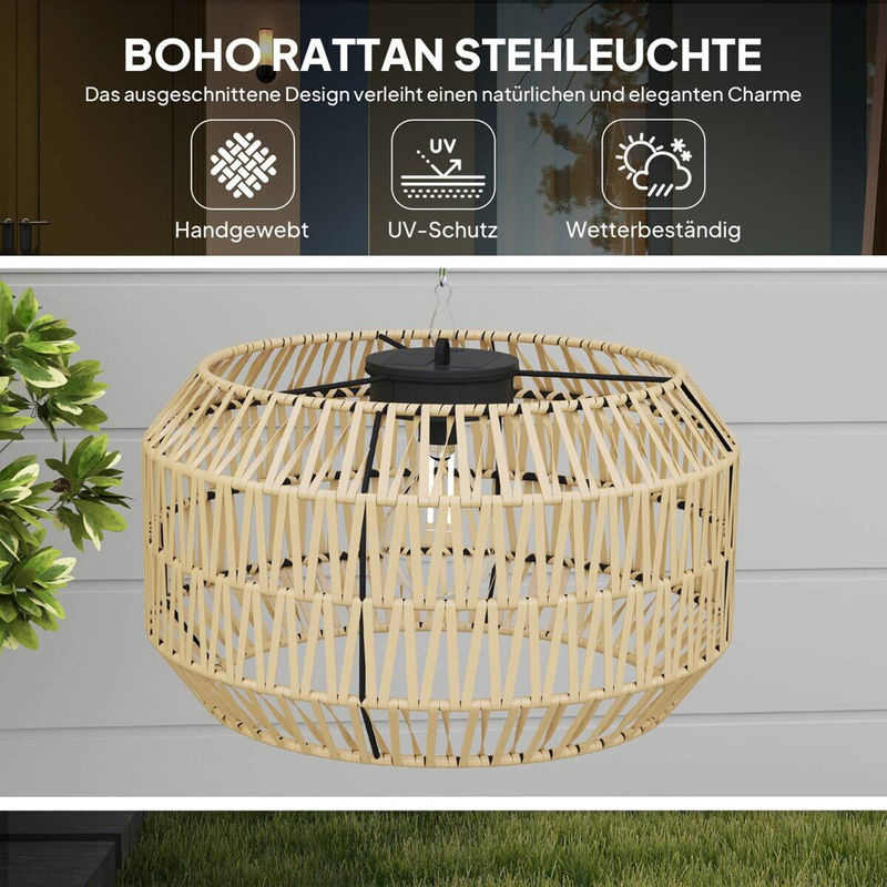 Outsunny Solar-Stehlampe im Boho-Stil aus Rattan und Stahl, Gelb, B/H/T: 32 x 178 x 44 cm - Bild 3