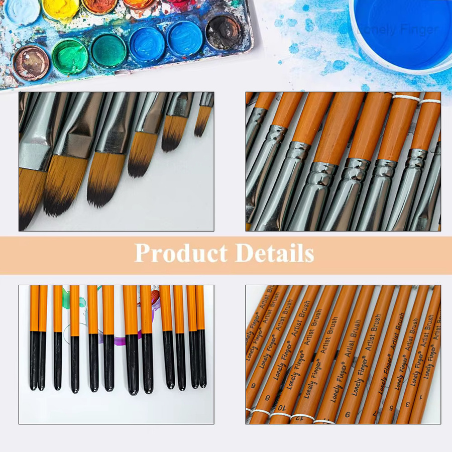 12-teiliges Filbert-Pinsel-Set aus Kunsthaar mit Holzgriffen in Braun und Multicolour für Acryl-, Aquarellmalerei, Gouache, Tinte und Basteln - Bild 3