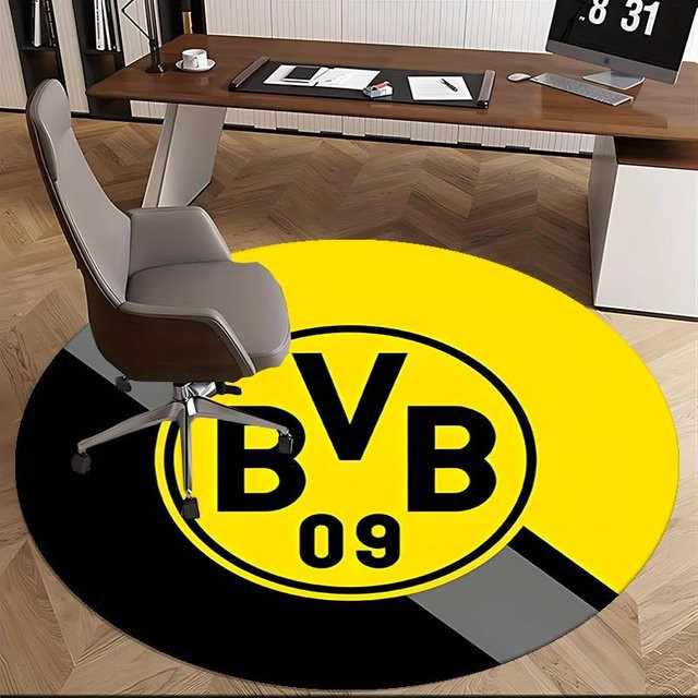 Runder Teppich BVB Borussia Dortmund von Yun Heng Three, Gelb, Durchmesser: 150 cm, Maschinenwaschbar und Rutschfest - Bild 1