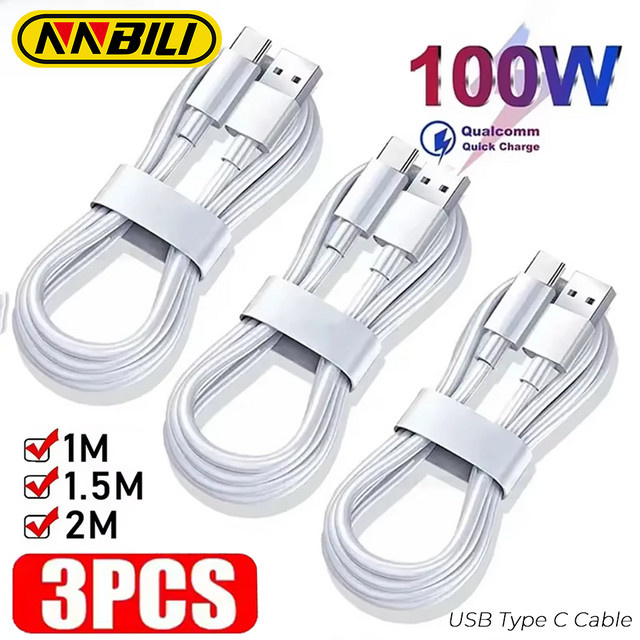 NNBILI USB Typ C Schnellladekabel 6A Datenkabel in Weiß - Bild 1