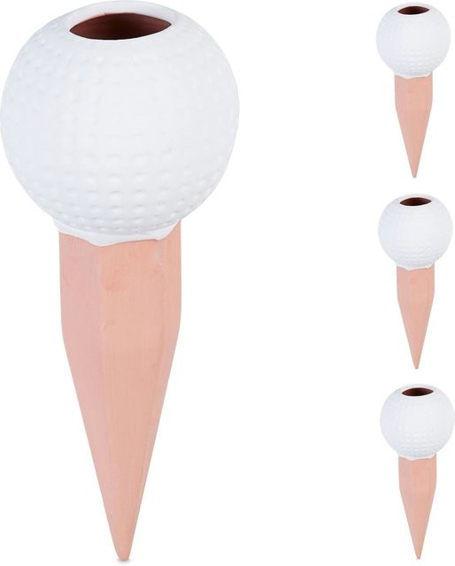 Relaxdays Tonkegel Golfball 4er Set aus Keramik in Weiß und Terrakotta mit automatischer Selbstbewässerung, Höhe: 17,5 cm, Durchmesser: 7 cm - Bild 1
