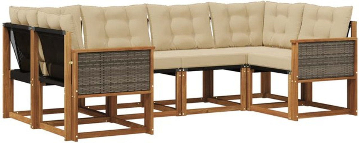 Modernes 6-teiliges Outdoor-Sofagarnitur Loungemöbel Set von vidaXL aus Akazie und Polyrattan in Natur und Beige mit Kissen - Bild 1
